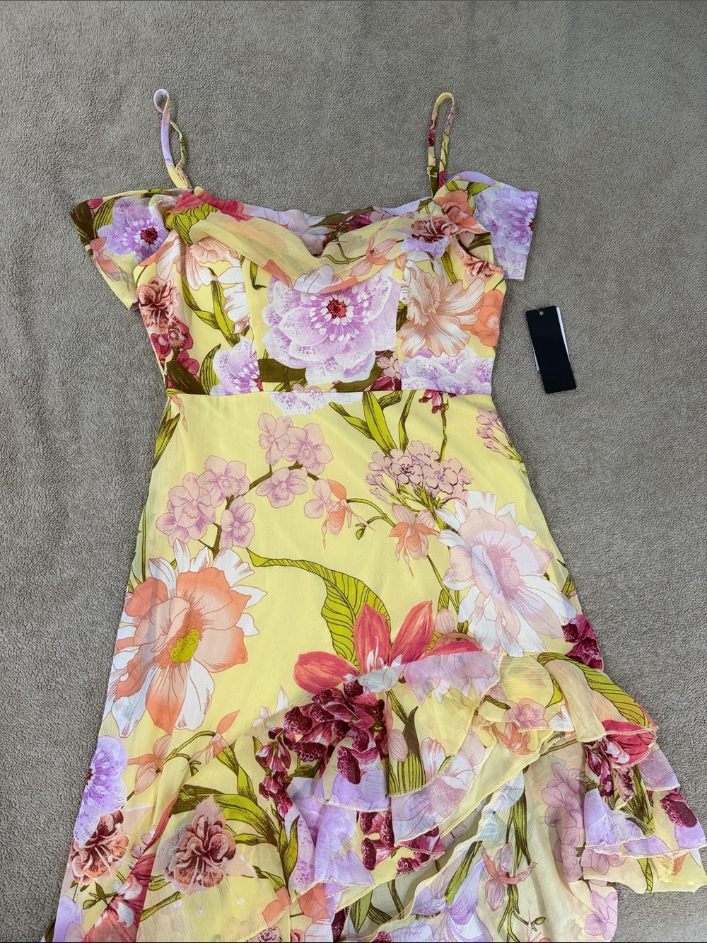 City Studio Yellow Floral Ruffle Midi Dress